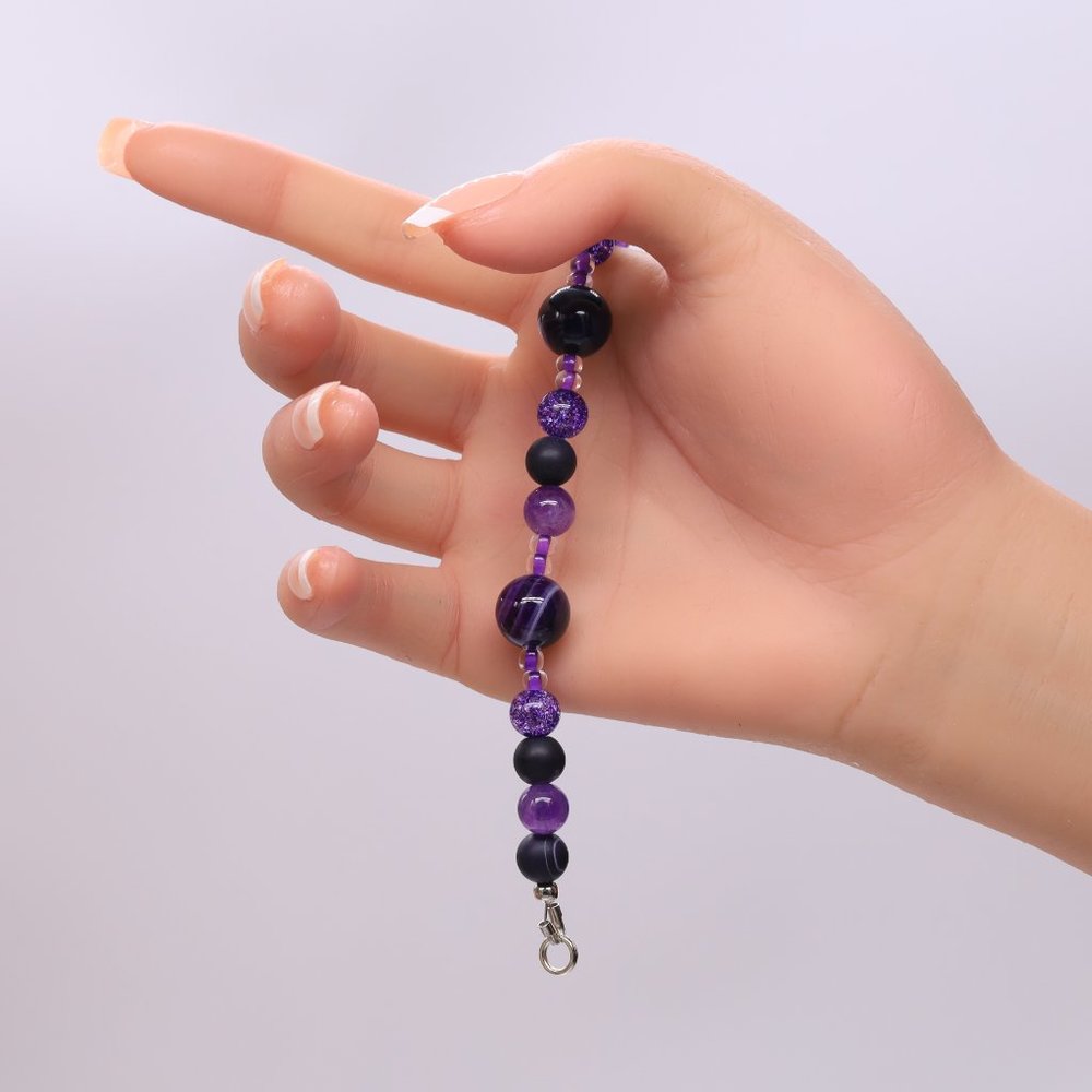 3 Piece Set Necklace With Bracelet, Earrings and Amethyst Seed Beads - Picture 5 of 6